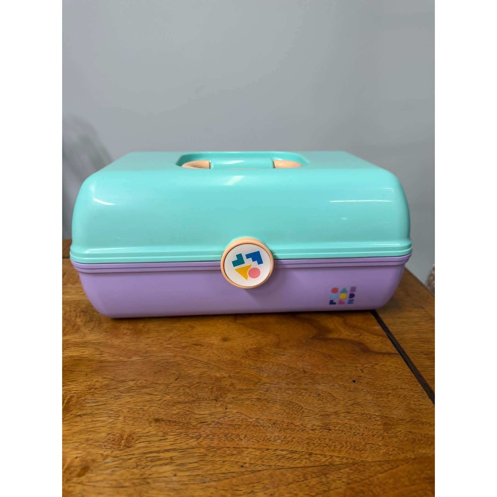 Vtg Caboodles On-The-Go Girl Teal Purple Makeup Case Organizer Mirror Model 5626